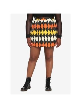 Hot Topic Argyle Orange and Black Halloween Skirt Size 2X